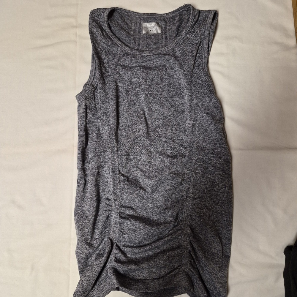 Athleta Momentum Ruched Tank Top Gray Space Dye Seamless Activewear 492075 Small